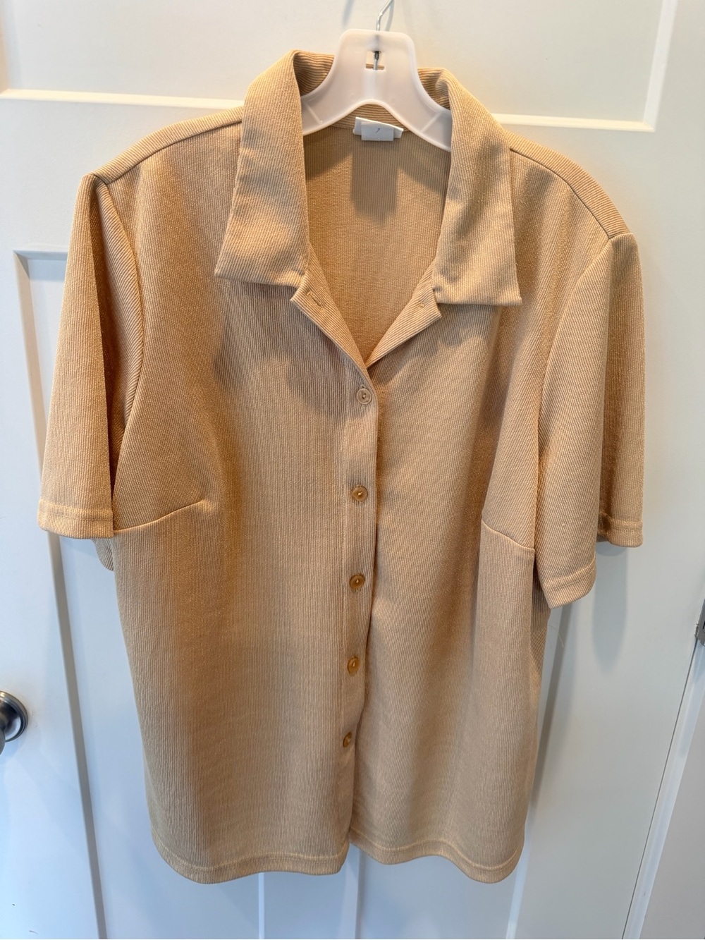 Studio C Plus Gold Metallic Knit Button Front Shirt Jacket Vintage Style